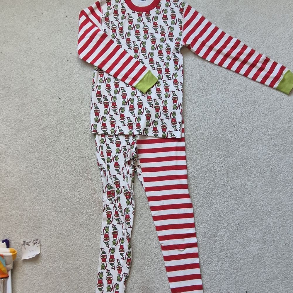 Hanna Andersson Red and White Striped Pajamas with Green Accents